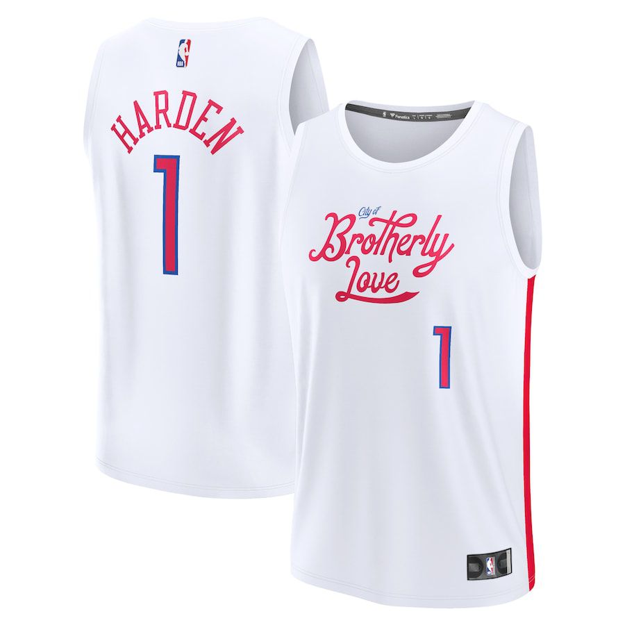 Men Philadelphia 76ers #1 James Harden Fanatics Branded White City Edition 2022-23 Fastbreak NBA Jersey